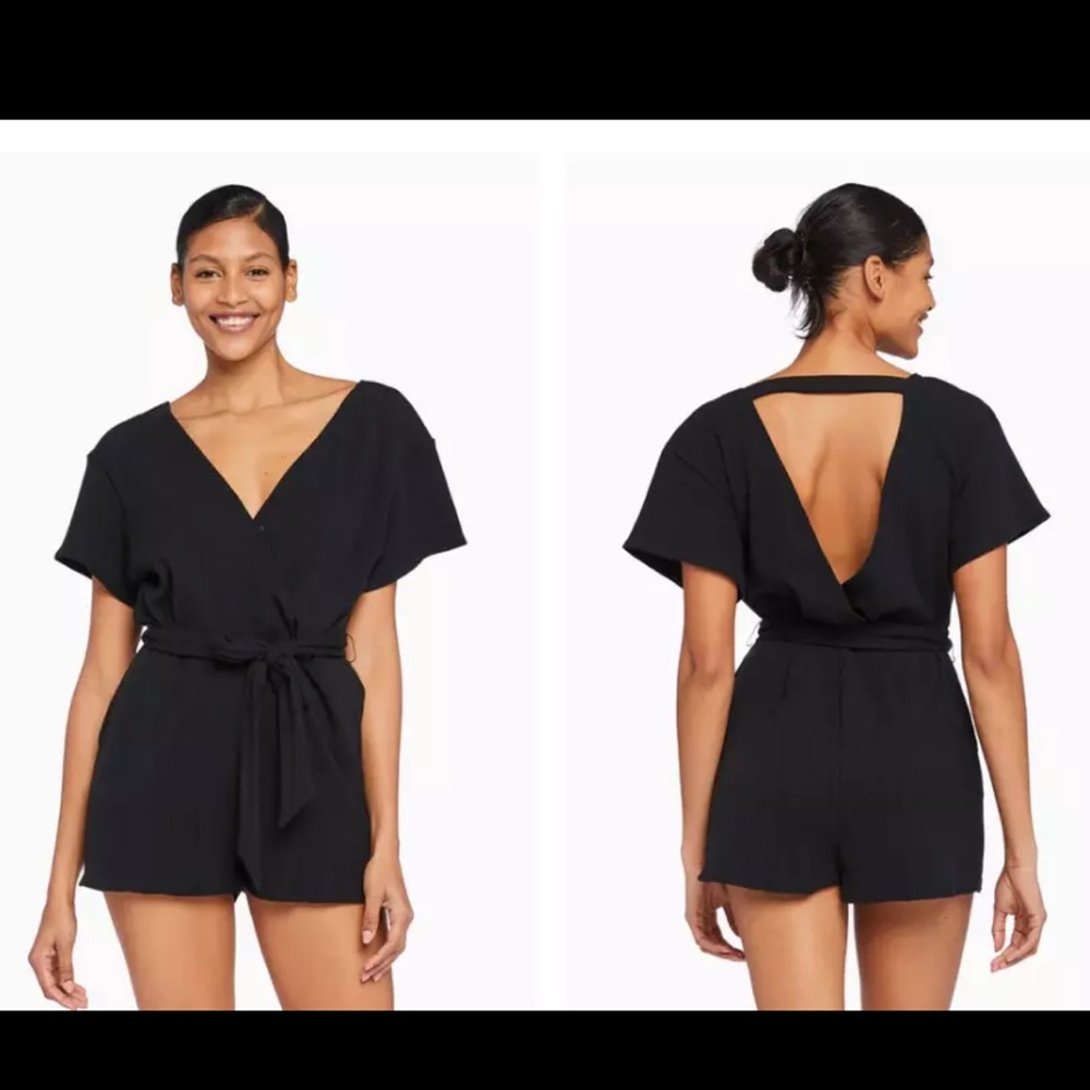 Vitamin A Swim Logan Organic Rib Romper Cover Up Black Small NWT